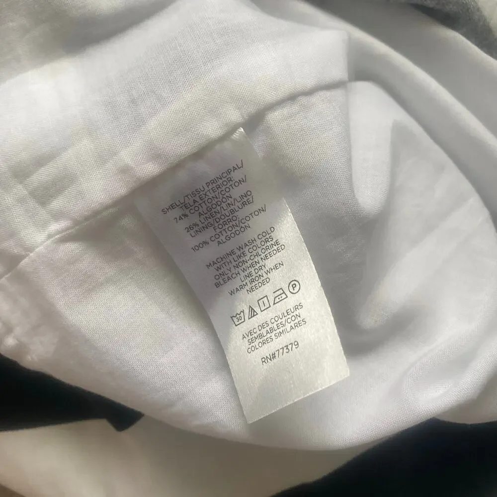 NWT Ann Taylor Square Neck Sleeveless Shift Dress Black White Linen Mini Size 10